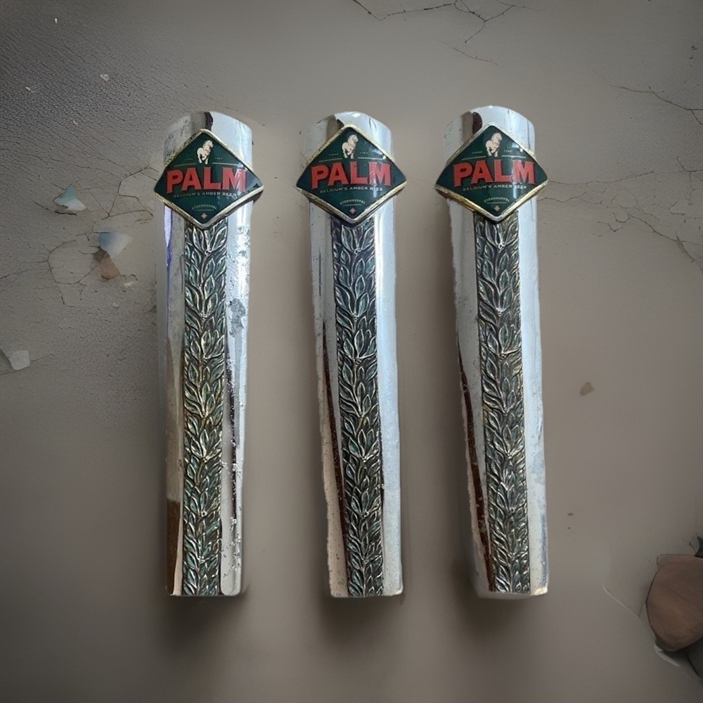 Vintage Lot of 3 Palm Belgium's Amber Beer 10" Metal Beer Tap Handle
